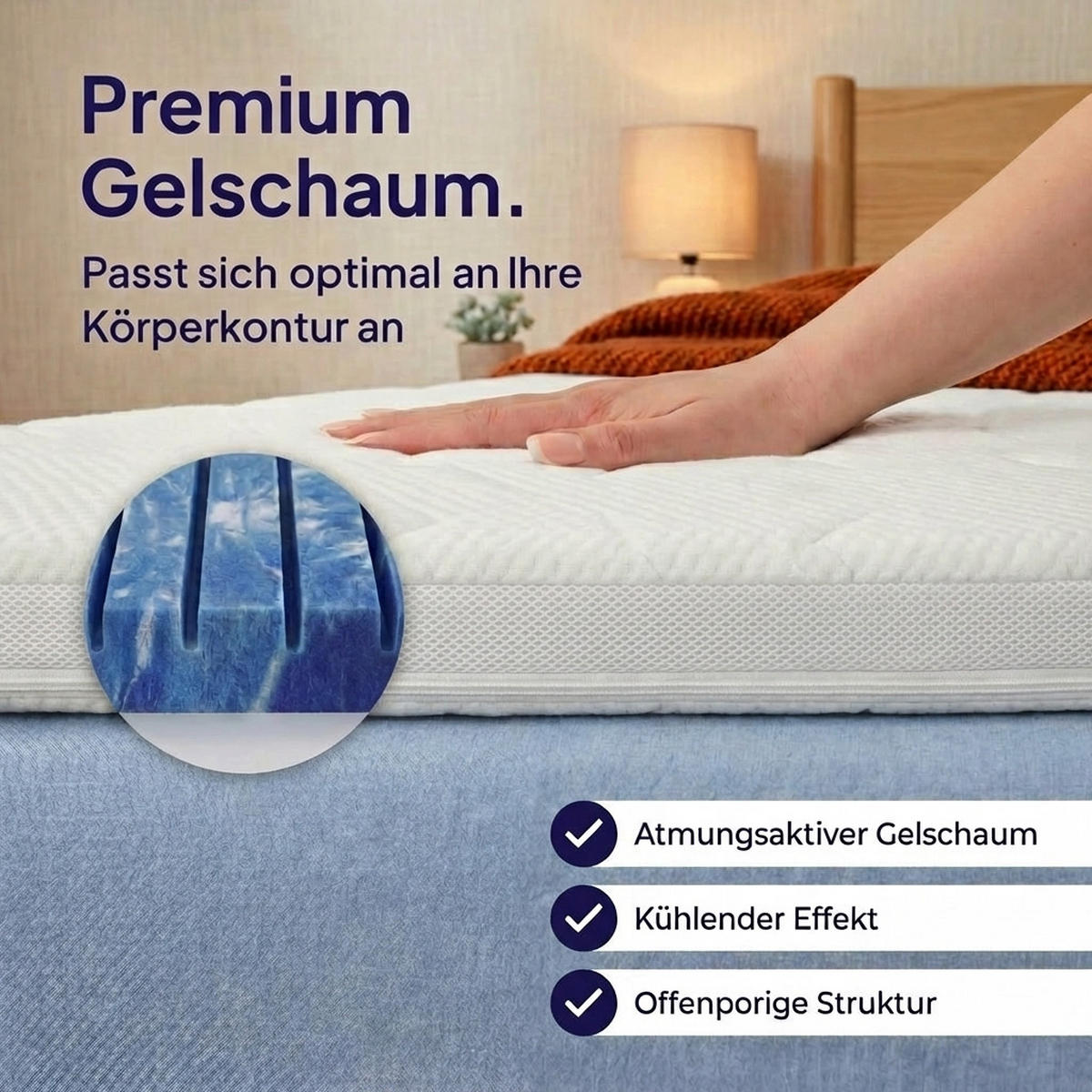 TOPPER 90x200 cm – 8 cm Gelschaum – 7 Zonen – TENCEL™ Lyocell Bezug – präzise Druckentlastung - Weiß, Textil (90/200cm) - Mister Sandman