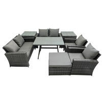 GARTENMÖBELSET mit ESSTISCH,HOCHLEHNER-SOFA Polyrattan Dunkelgrauer Mix 7-Sitzer - Dunkelgrau/Grau, Glas/Kunststoff - Fimous