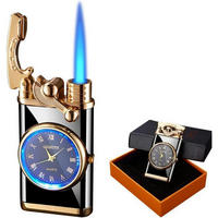 FEUERZEUG mit Uhr Schwarz - Multicolor, Metall (8/3/10cm)