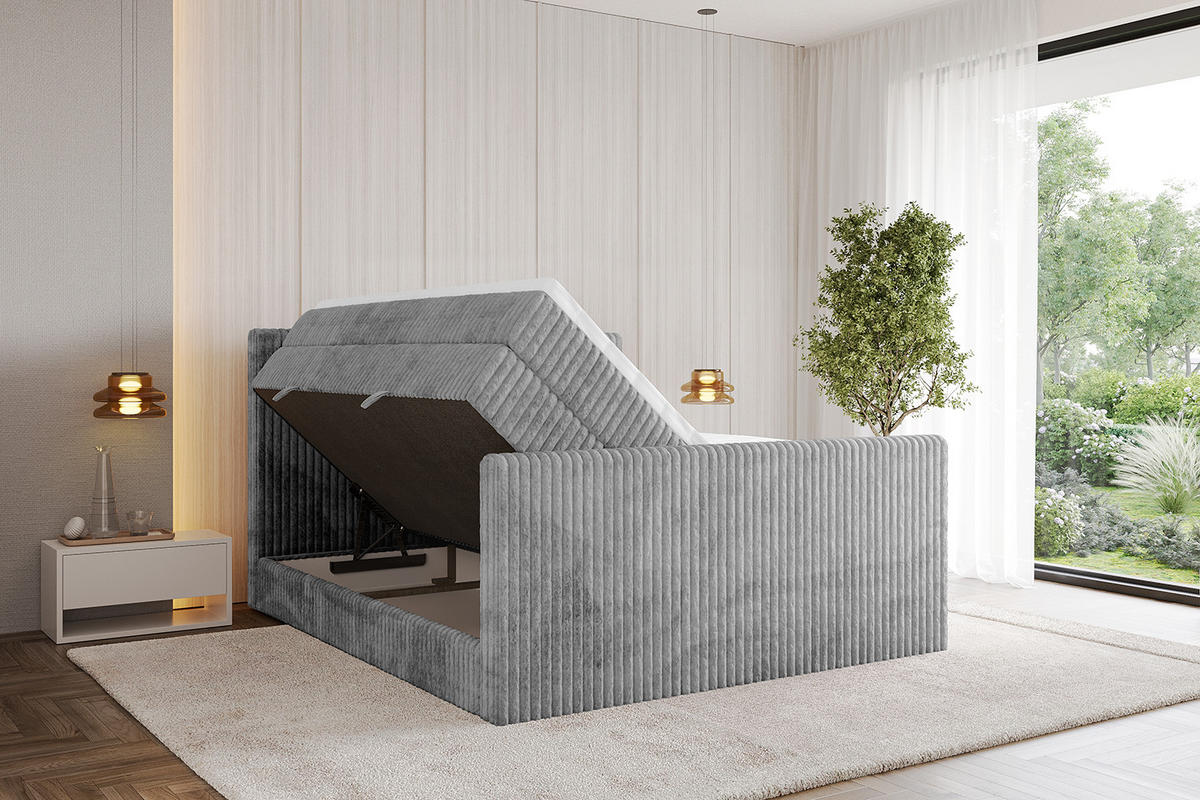 BOXSPRINGBETT mit Matratze H3|H4 und Lattenrost - TOLO-Z KING 140x200 Cord - Hellgrau - Hellgrau, Holzwerkstoff (140/200cm) - ALTDECOR