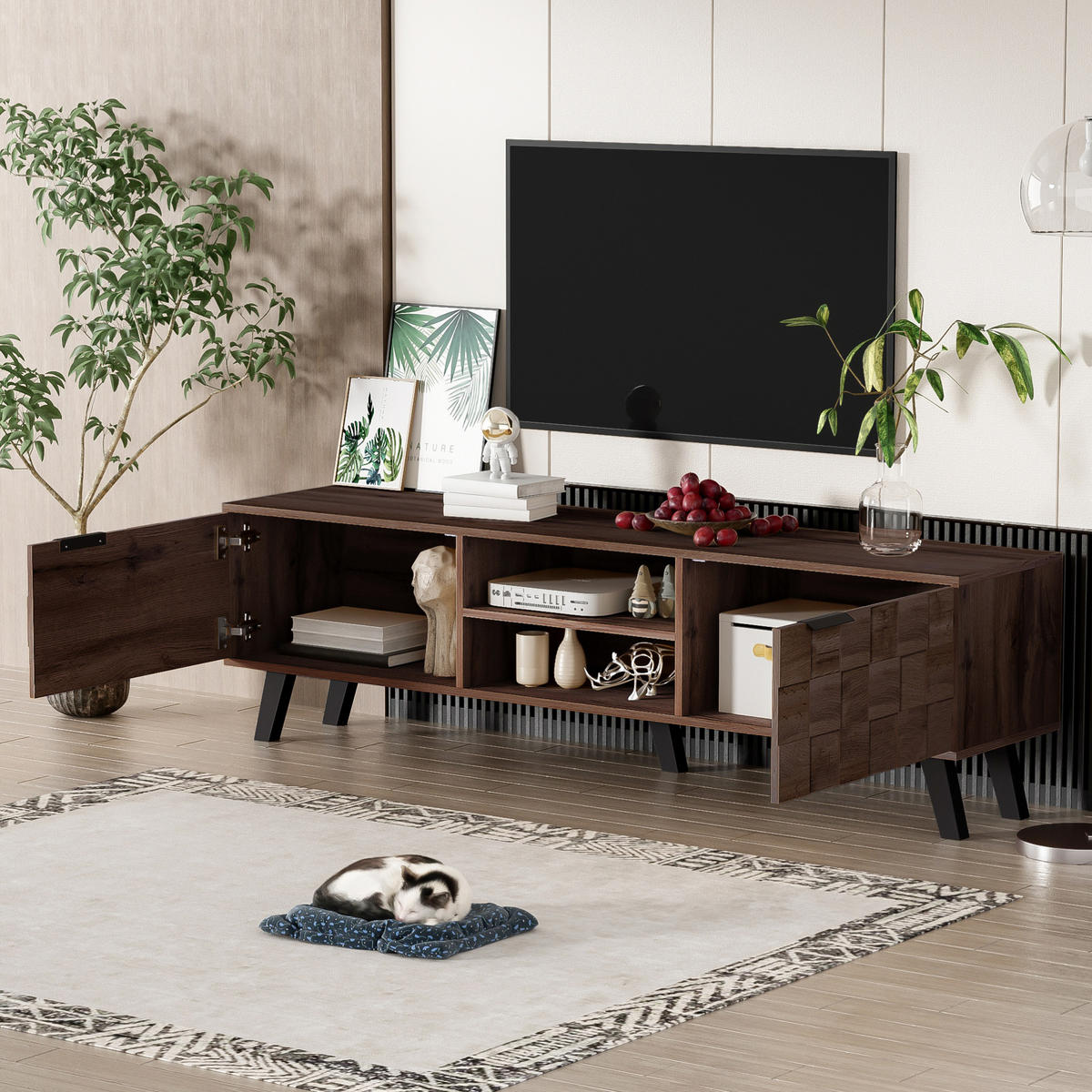 TV-ELEMENT mit 2 Türen und 2 offenen Fächern 160,5 x 35,5 x 45 cm Wood - Dunkelbraun, Holzwerkstoff (35.5/45/160.5cm) - Beauniv