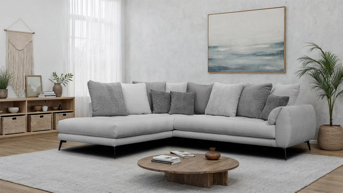 ECKSOFA CALME 5-Sitzer, hellgrau und dunkelgrau - Dunkelgrau, Holz/Textil (294/229cm) - Courtois Laville