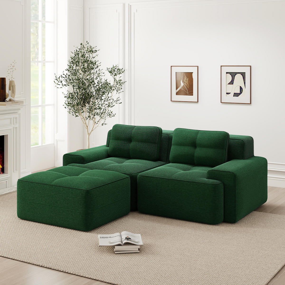 ECKSOFA Cord Grün - Grün, Textil (204/177cm) - WISHDOR