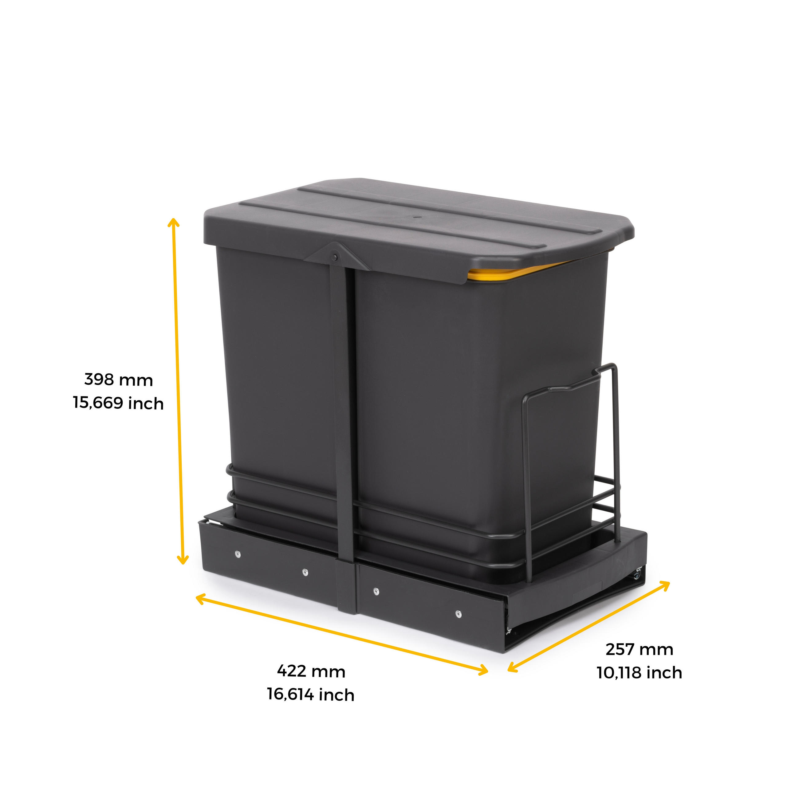 RECYCLINGBEHÄLTER für die Bodenmontage und manuellen/automatische Auszug in Küchenzeilen, 2x12 Liter, Kunststoff, anthrazitgrau - Anthrazit, Metall (25.7/40/43.35cm) - EMUCA