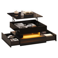 COUCHTISCH 65x65x38,5cm -höhenverstellbar Schwarz mit LED-Licht und Stauraum - Schwarz, Holz (76.84/75.18/19.69cm) - Raelunyi
