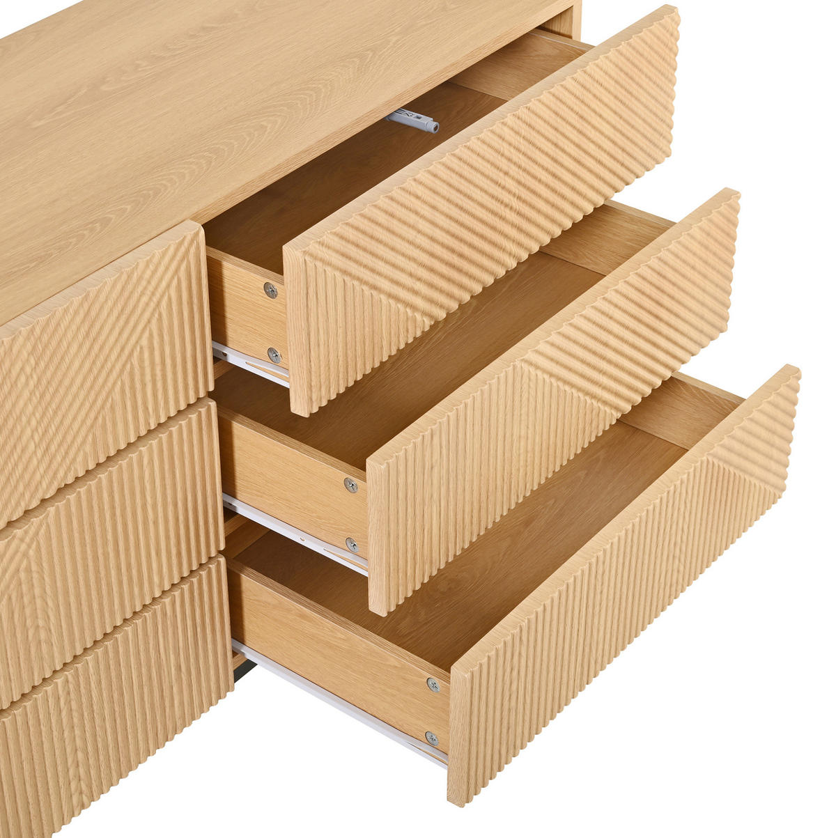 KOMMODE aus MDF 115,5x38x75cm in Natur mit 6 Schubladen - Naturfarben, Holzwerkstoff (115.5/75/38cm) - Modfu