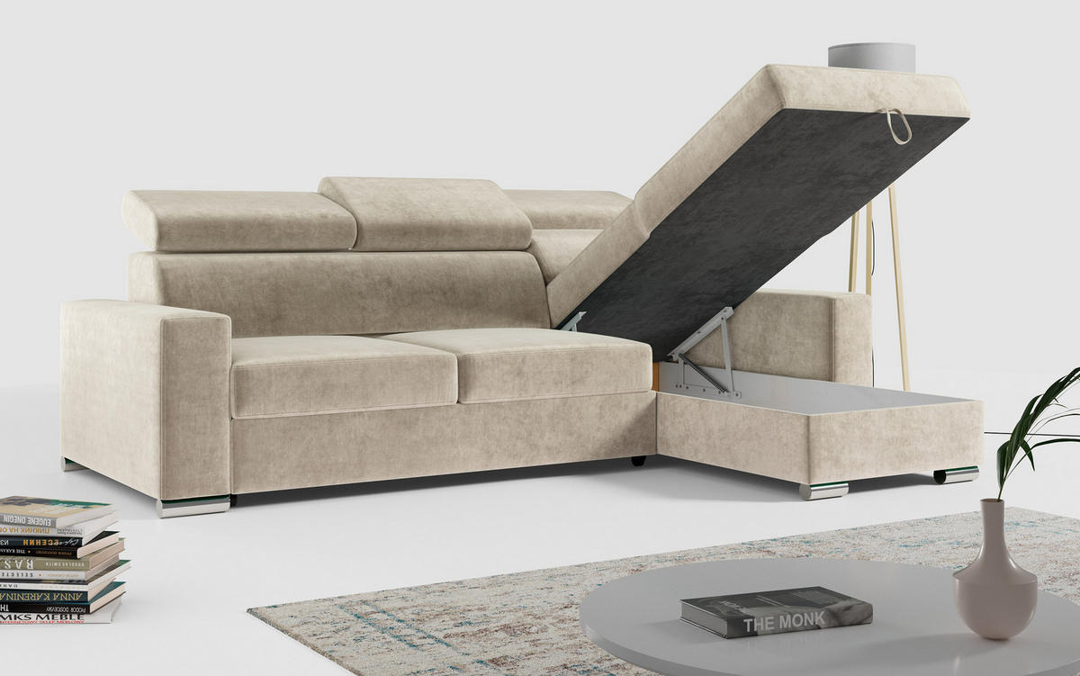 ECKSOFA FOX-L Beige - Beige/Silberfarben, Kunststoff/Textil (242/168cm) - MKS