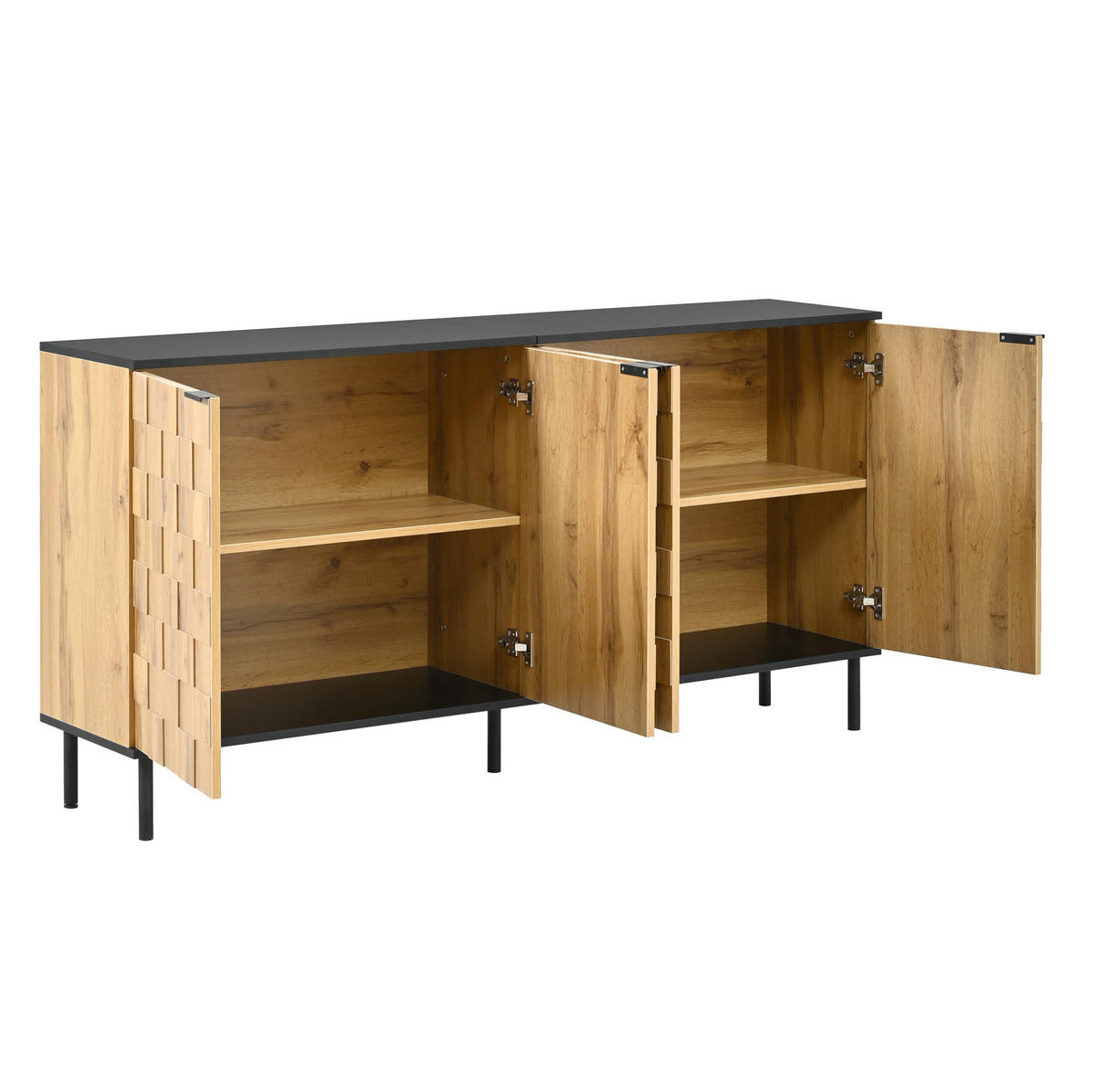 SIDEBOARD 160/35/80,5 cm mit 2 Türen, Mosaikfront und Metallfüßen, Natur/Schwarz - Naturfarben, Holzwerkstoff (160/80/35cm) - Redom