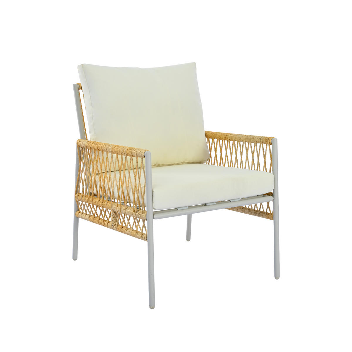 GARTENMÖBELSET aus Rattan 173x54.5x77cm beige mit Couchtisch aus gehärtetem Glas - Beige, Metall - Modfu