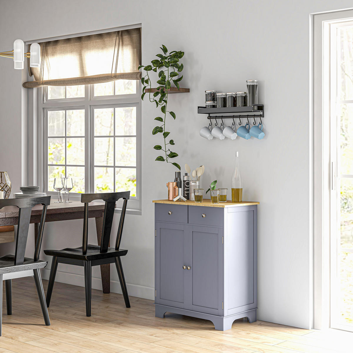 SIDEBOARD DE-11096 2 Schubladen Grau/Naturholz - Grau, Holzwerkstoff (68/85/40.3cm) - ComfortXL
