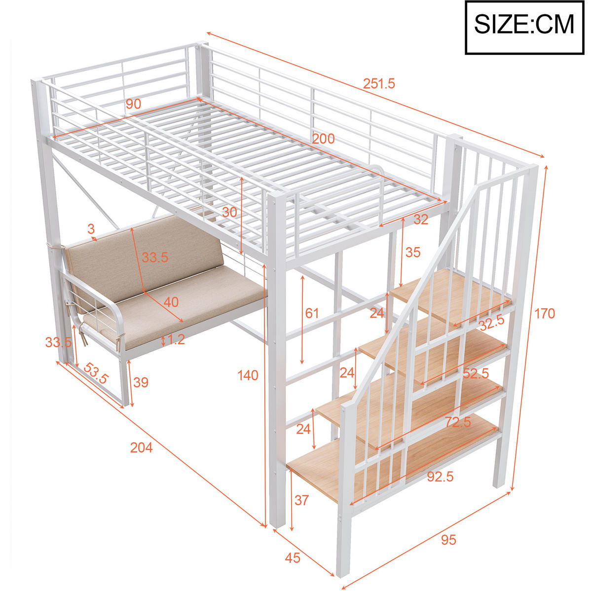 HOCHBETT 90/200 cm aus Metall mit Stauraumleiter, Weiß - Weiß, Metall (90/200cm) - OKMYHOME