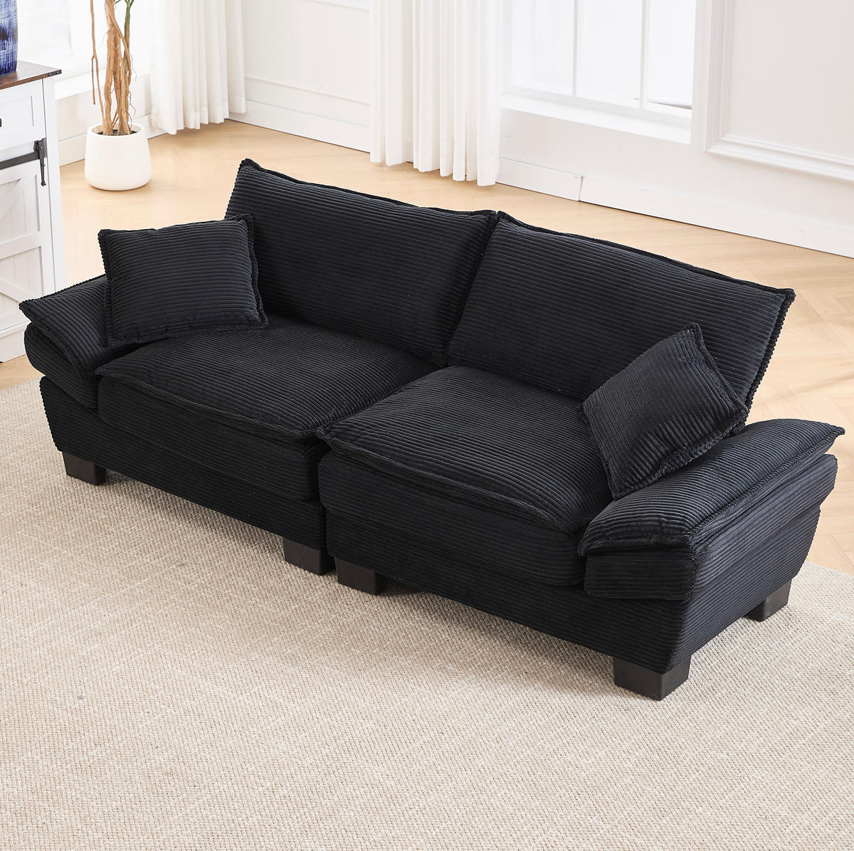 SOFA 2-Sitzer mit ultratiefem Sitz ca. 224 x 81 x 81 cm Velvet Black - Schwarz, Kunststoff (224/81/81cm) - Meubliv