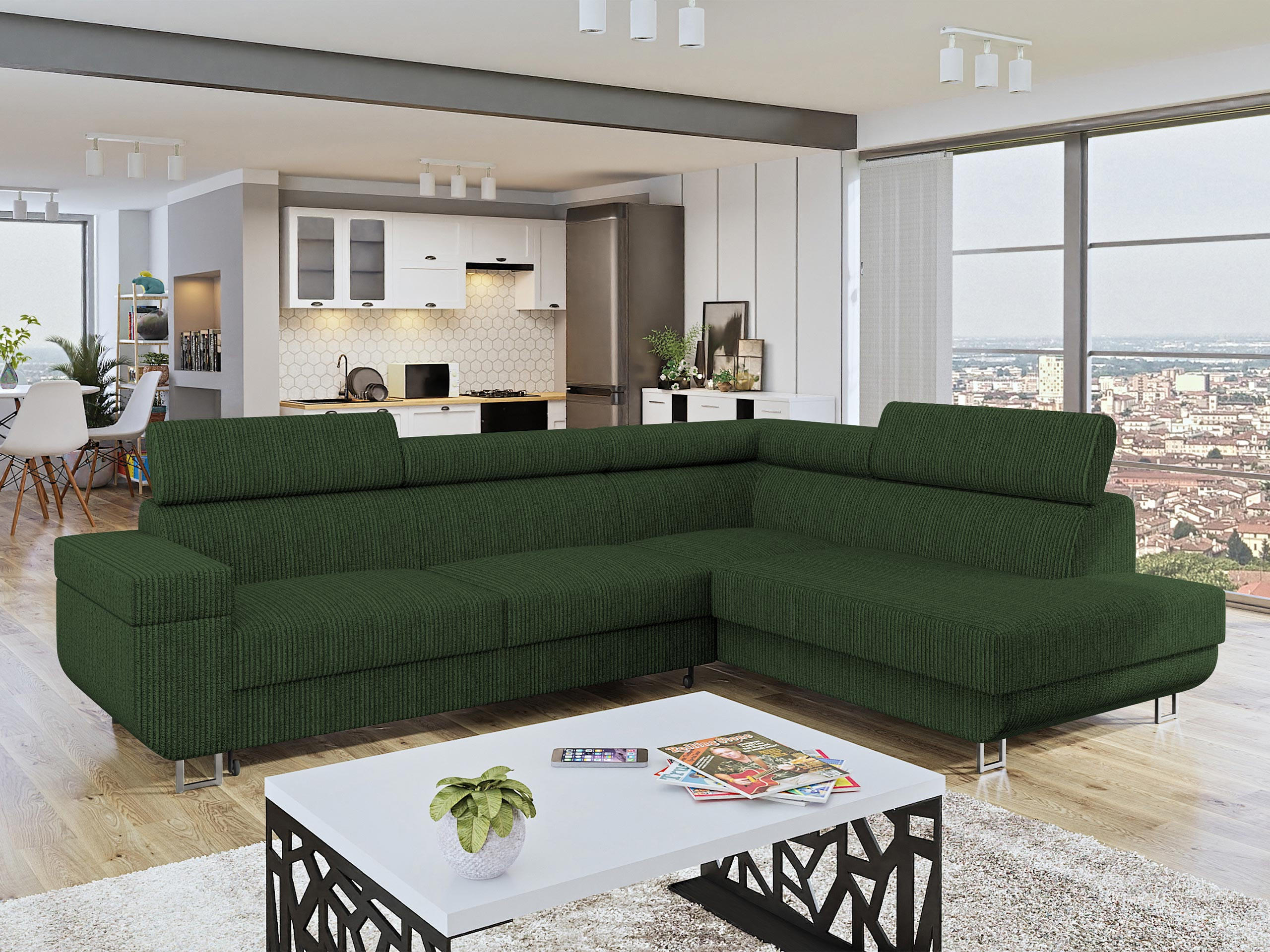 ECKSOFA Fonti Cord, Seite: Rechts - Grün, Holz/Textil (253/188cm) - MIRJAN24