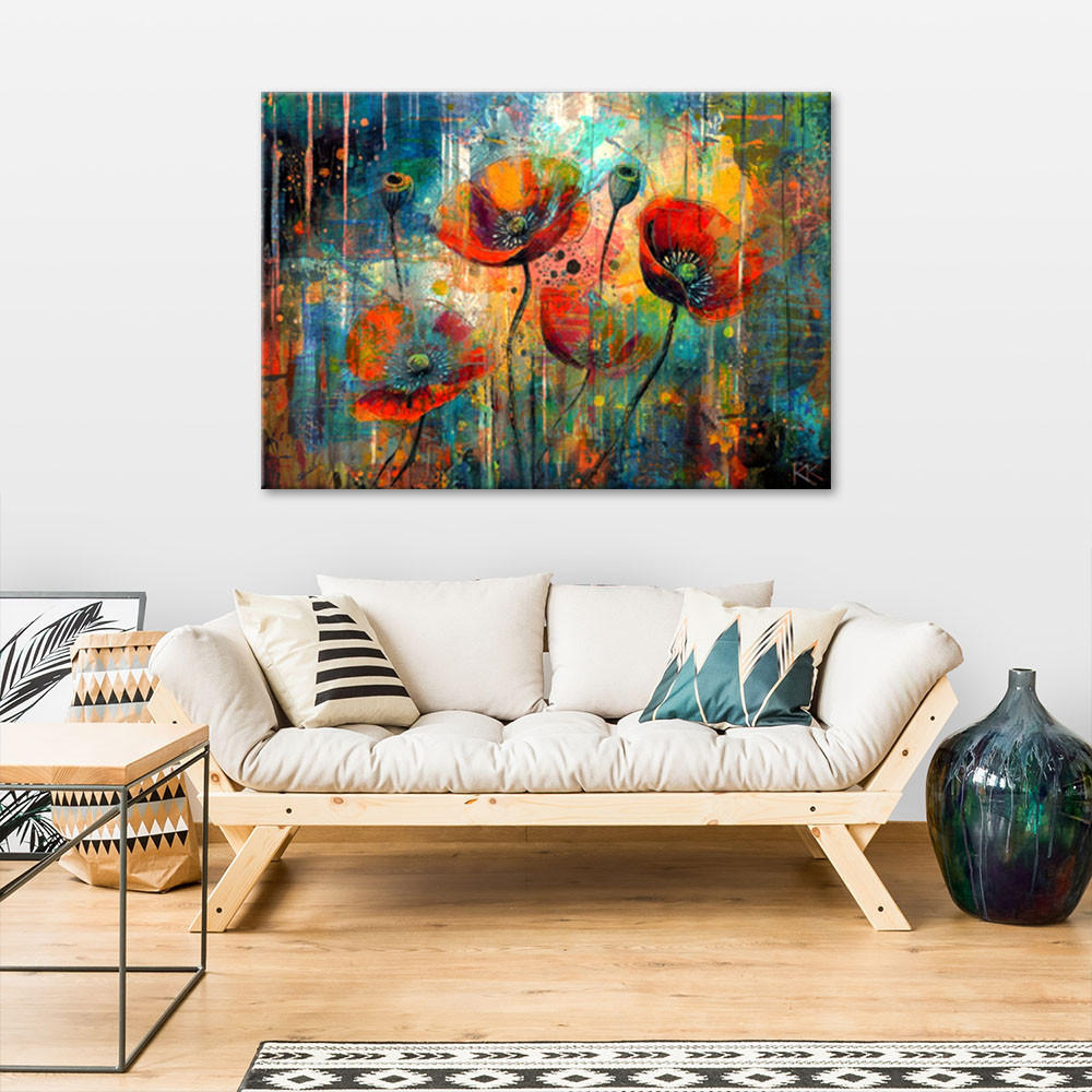 LEINWANDBILD Abstrakte Blumen Mohnblumen 100x70cm - Lila, Textil (100/70cm) - Feeby