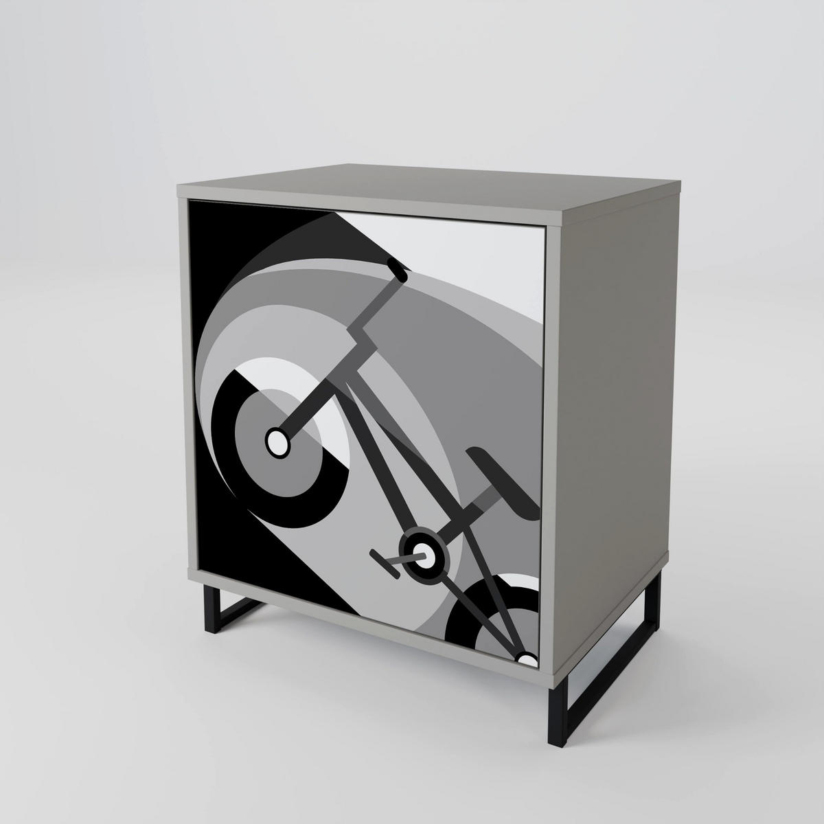 SIDEBOARD BIKE ENERGY, Grau, 57,5x42x77,5 cm, Schräge Buchenholzfüße - Buchefarben/Multicolor, Holzwerkstoff/Buchenholz (57.5/77.5/42cm) - SpaceRebels