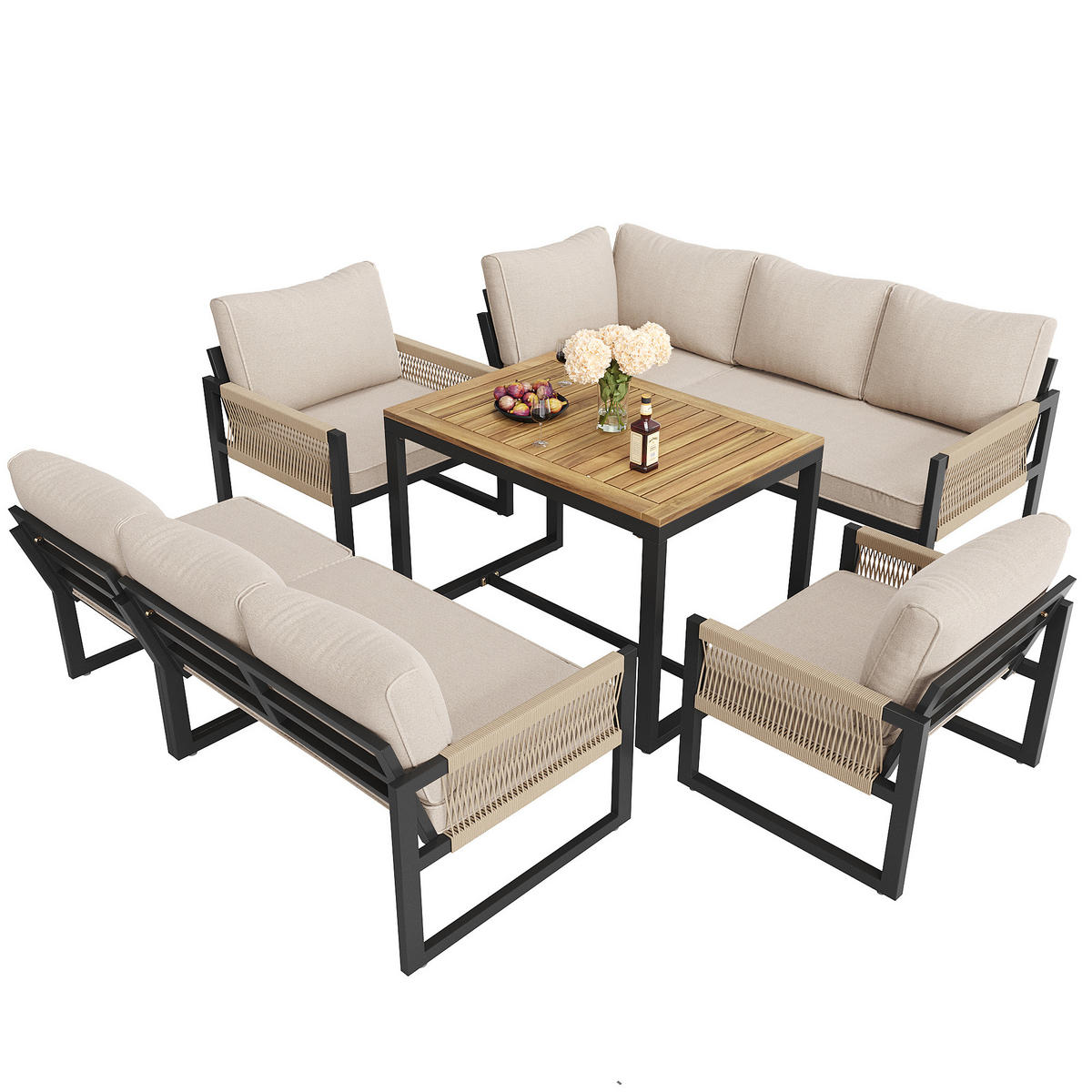 GARTEN-ESSGRUPPE Modern Grau 7-tlg. - Beige, Metall - ComfortXL