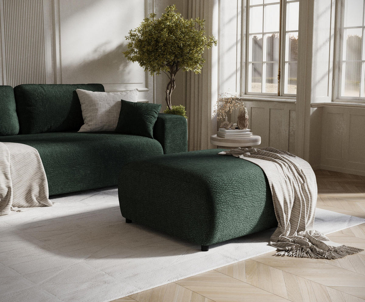 POUF S Zanzibar Grün Chenille - Schwarz/Grün, Holz/Holzwerkstoff (88/37/88cm) - Maison de Reve