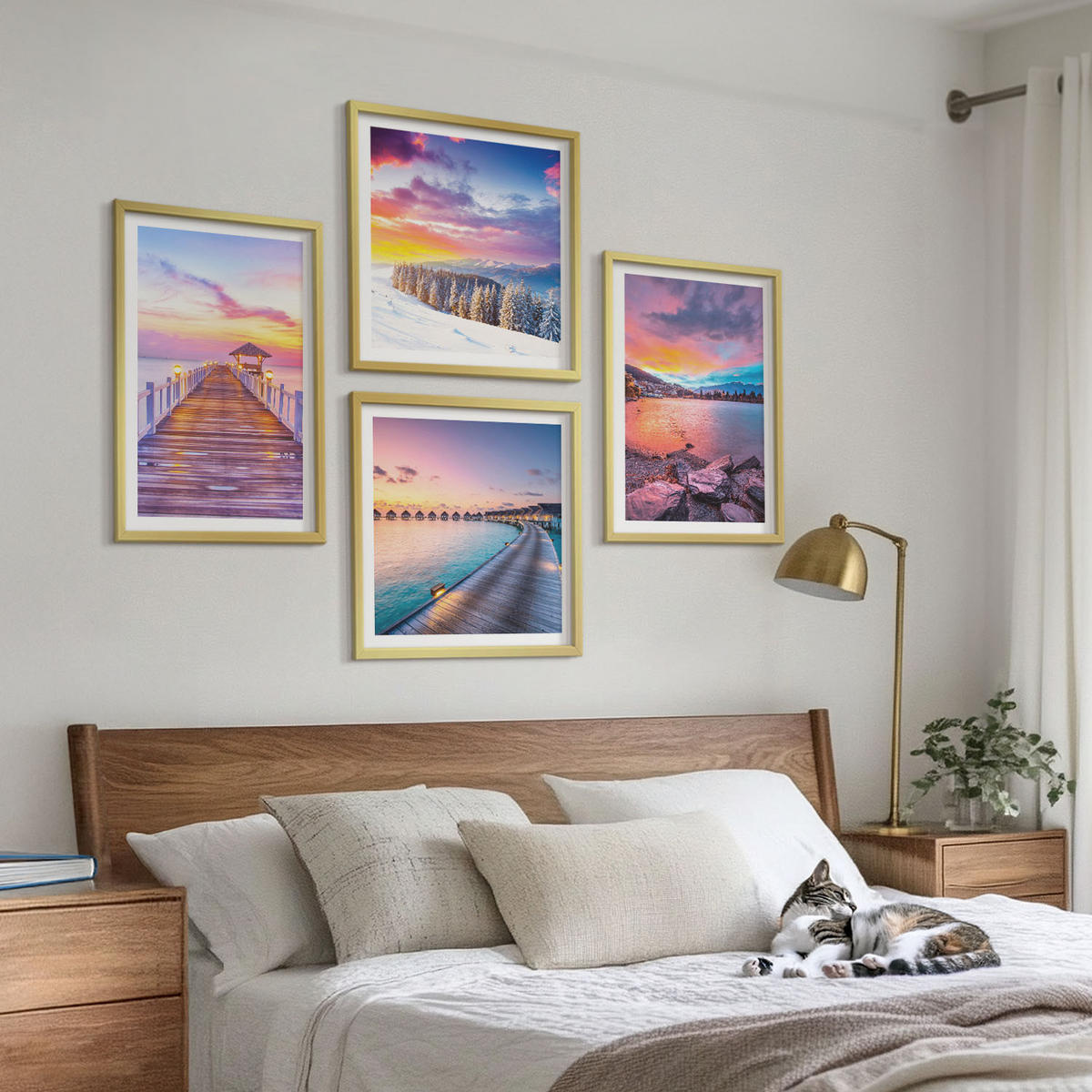 WANDBILDER 4er Set - 50x50 cm & 40x60 cm Goldrahmen - Winterlandschaft des Pierbergs - Goldfarben, Kunststoff (50/50cm) - ArtPrintCave