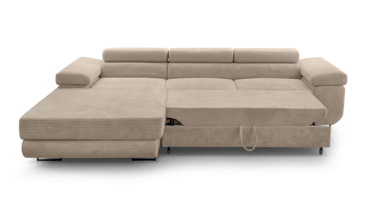 ECKSOFA L Form Arborio Beige 280/203/90 cm Links mit Schlaffunktion - Beige/Schwarz, Textil/Metall (203/280cm) - AX Living