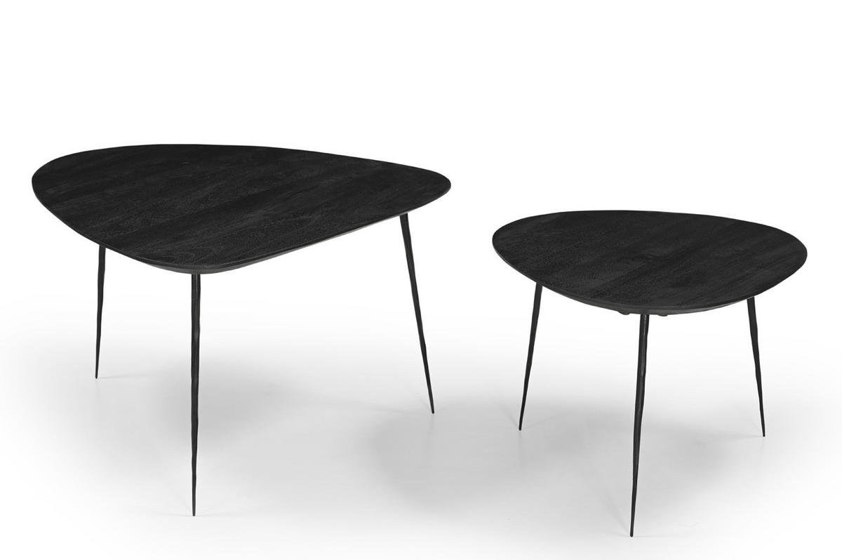 COUCHTISCH mit organische form 2er-Set aus Mangoholz, schwarz - Schwarz, Holz (72/72/45cm) - Giga Meubel