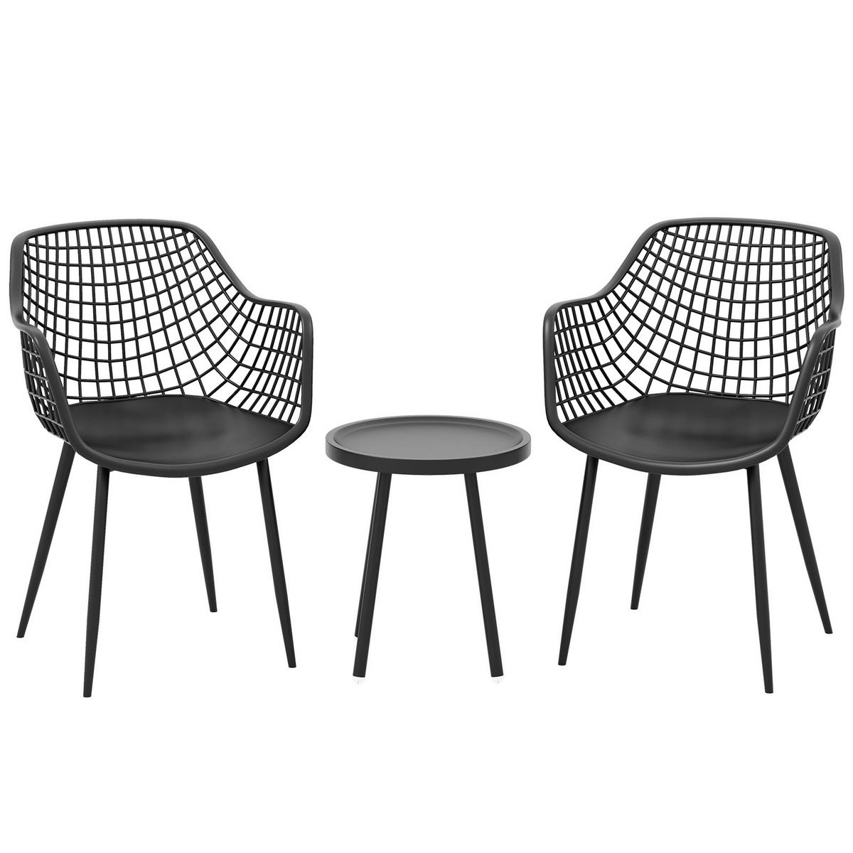 TISCH und Stühle Set Schwarz(3-teilig) - Schwarz, Metall - COSTWAY