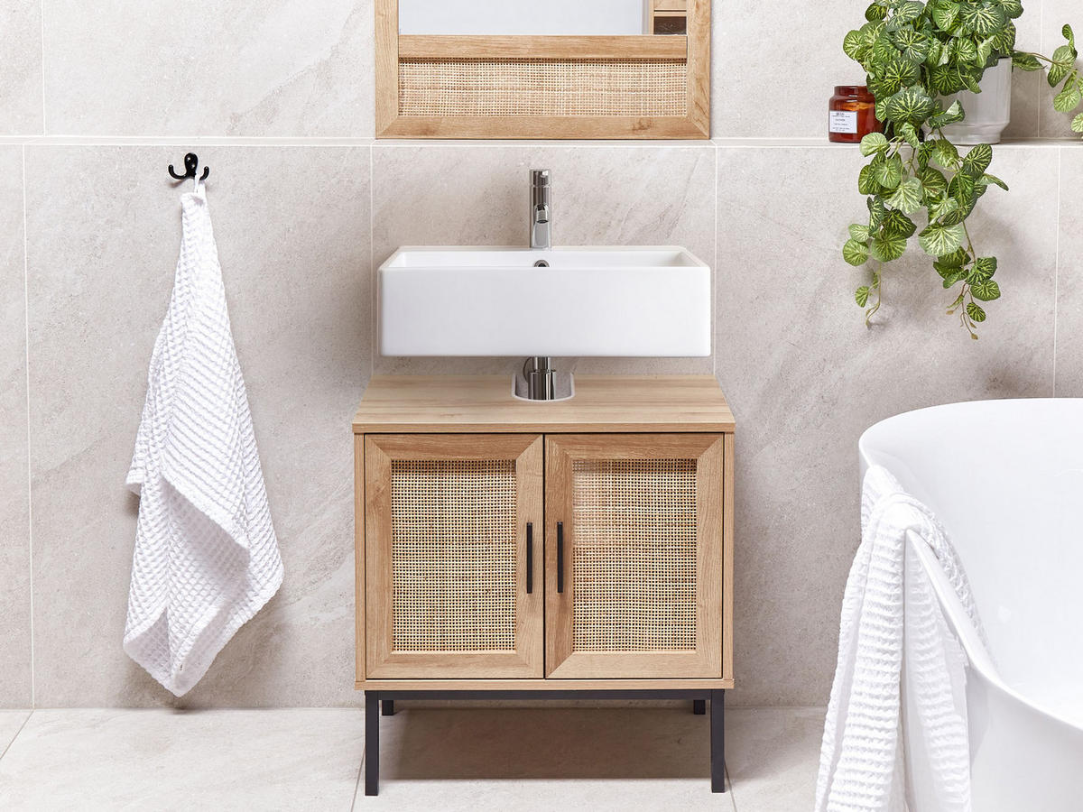 WASCHBECKENUNTERSCHRANK Heller Holzfarbton Rosell - Hellbraun, Holzwerkstoff (60/60/40cm) - Beliani
