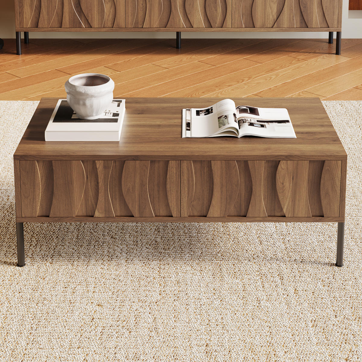 COUCHTISCH 105/55/41 cm Natural mit 2 Schubladen aus MDF und Spanplatte - Naturfarben, Holzwerkstoff (105/55/41cm) - OKWISH