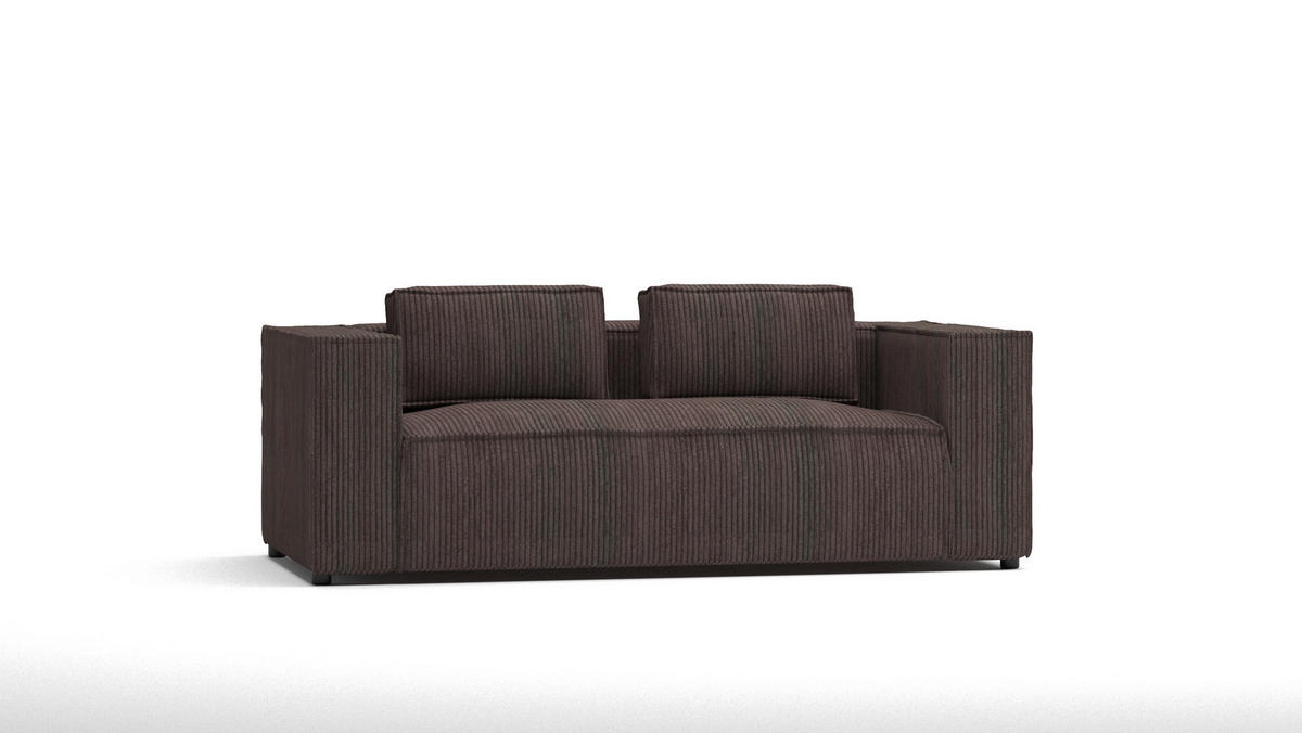 2-SITZER-SOFA Nova Dunkelbraun Cord - Dunkelbraun/Schwarz, Holz/Kunststoff (196/64/92cm) - S-Style Möbel