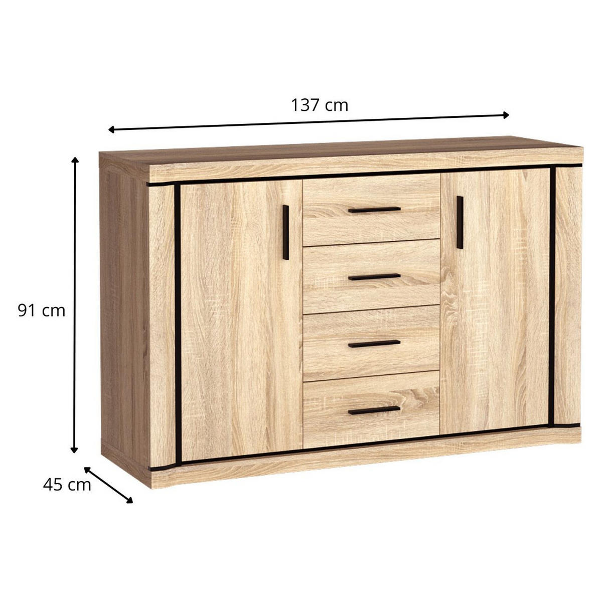 KOMMODE Dallas D-5 137 x 91 x 43,5 cm Eiche Sonoma - Sonoma Eiche, Holzwerkstoff/Kunststoff (137/91/43.5cm) - Koseto