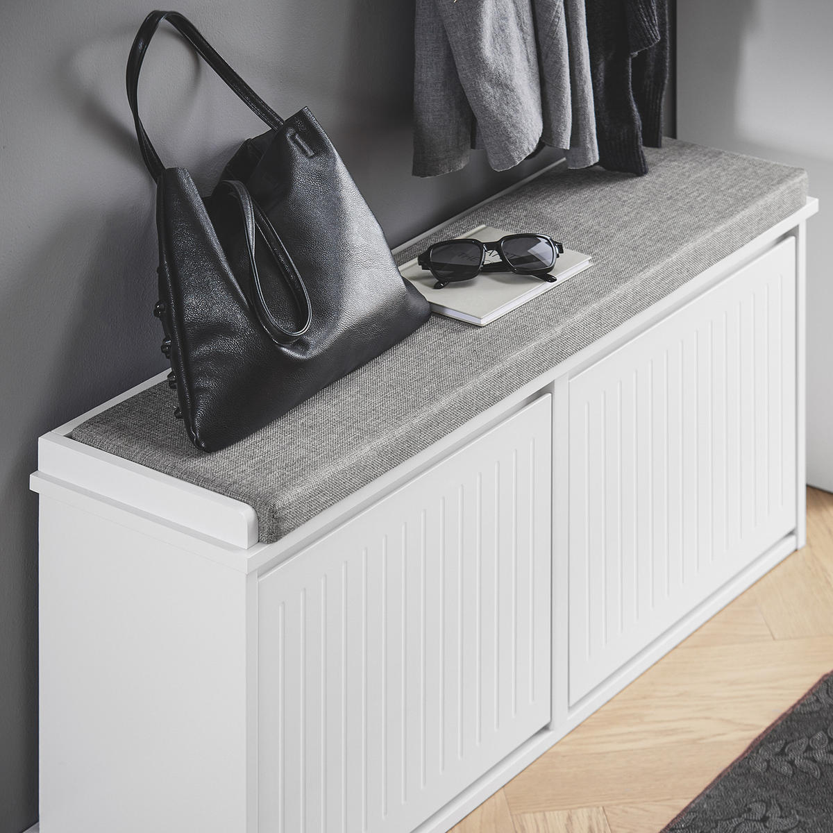 SCHUHBANK Weiß - Weiß, Holzwerkstoff (100/46/26cm) - SoBuy