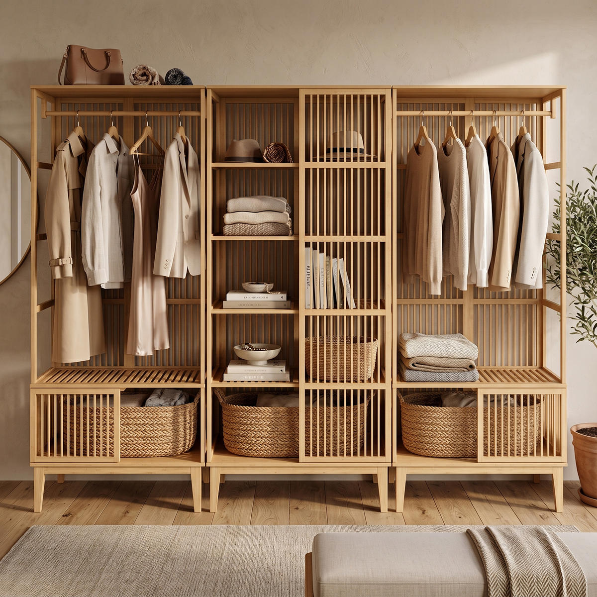GARDEROBENSCHRANK - Naturfarben, Holz (240/185/45cm) - [en.casa]