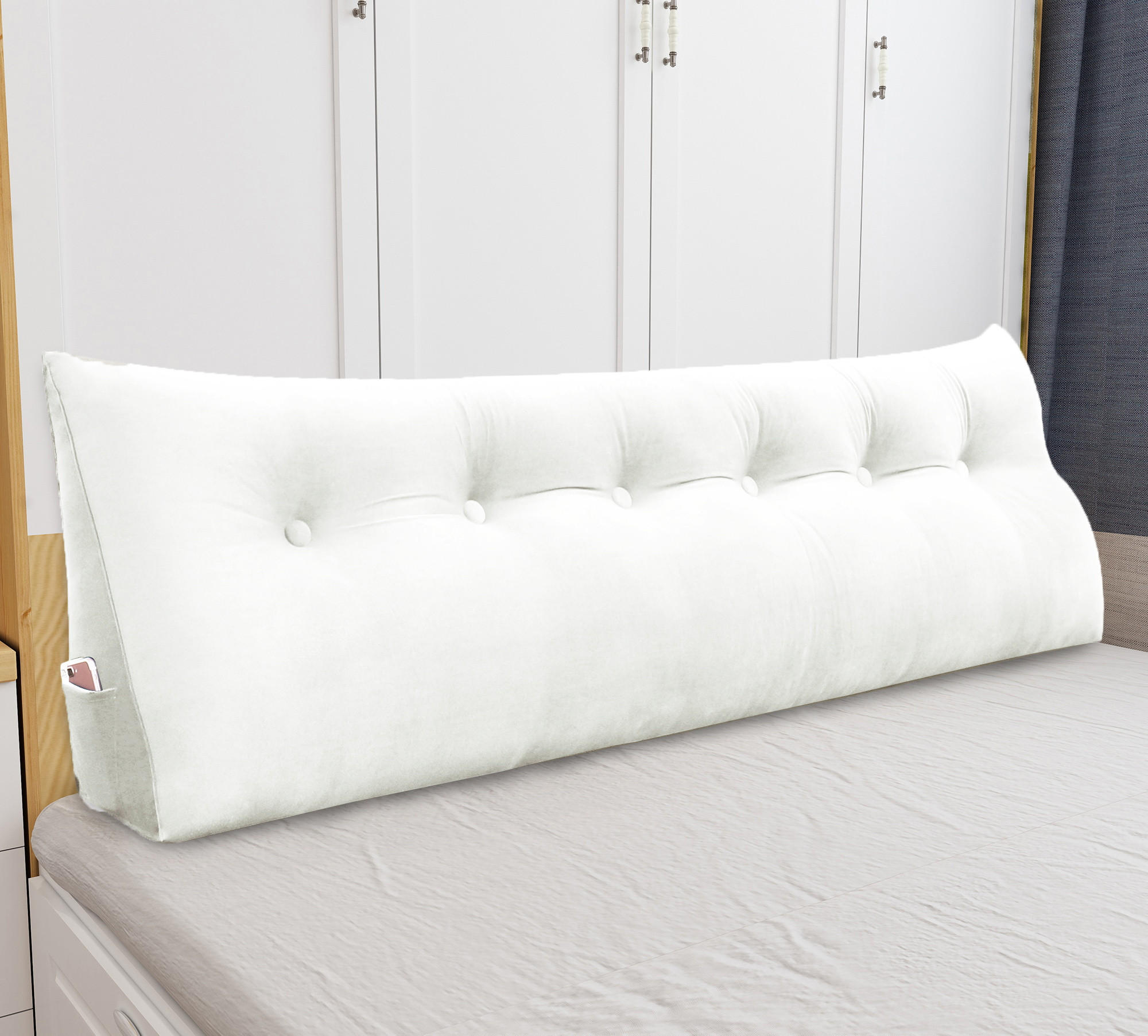 RÜCKENKISSEN für Bett Samt 180 cm - Weiß, Textil (50/180cm) - Vercart
