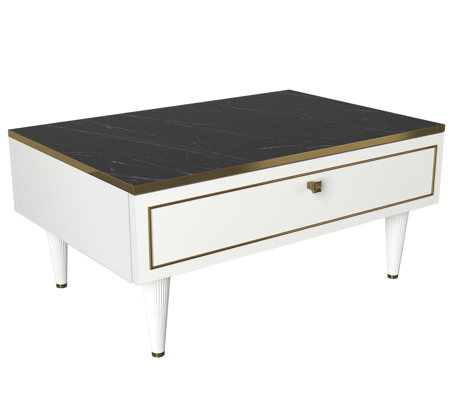 COUCHTISCH Ravenna Weiß Marmor Optik - Goldfarben/Weiß, Holzwerkstoff/Kunststoff (60/90/42cm) - moebel17