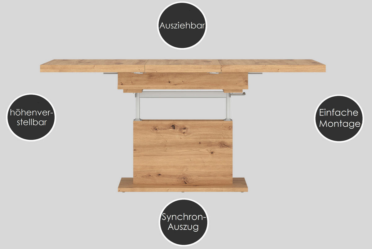COUCHTISCH rechteckig ausziehbar höhenverstellbar 110/70/58 cm - Eichefarben, Holzwerkstoff (70/110/58cm) - designimpex