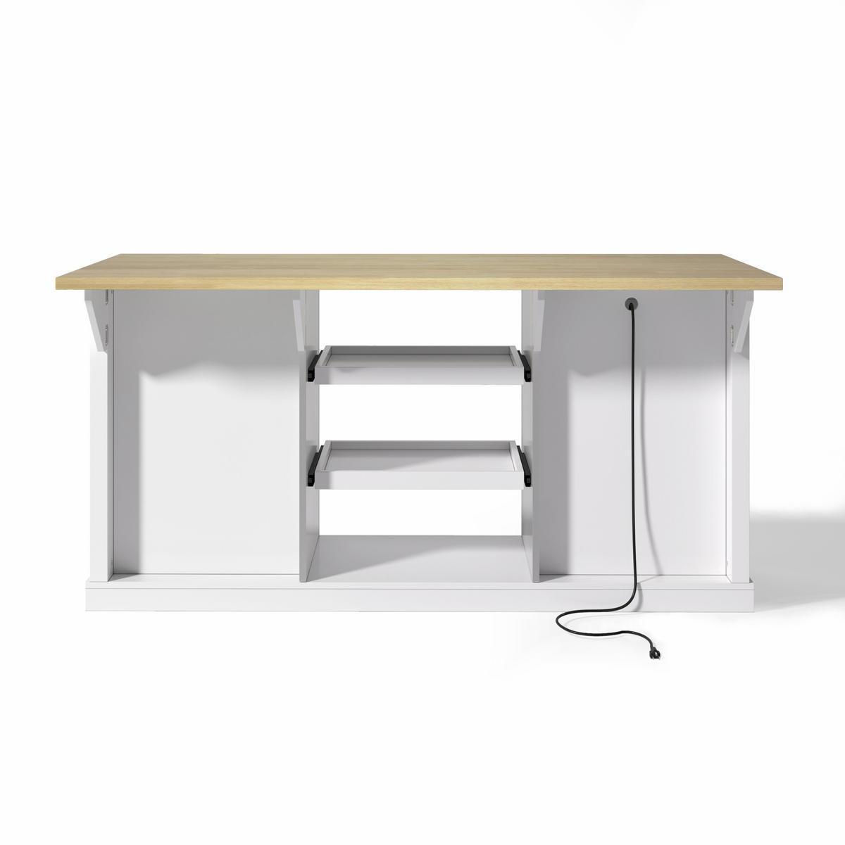 BUFFET 150/65/75,5 cm natur/weiß aus MDF mit Klappplatte und Steckdosen - Naturfarben, Holzwerkstoff (150/75.5/65cm) - OKWISH