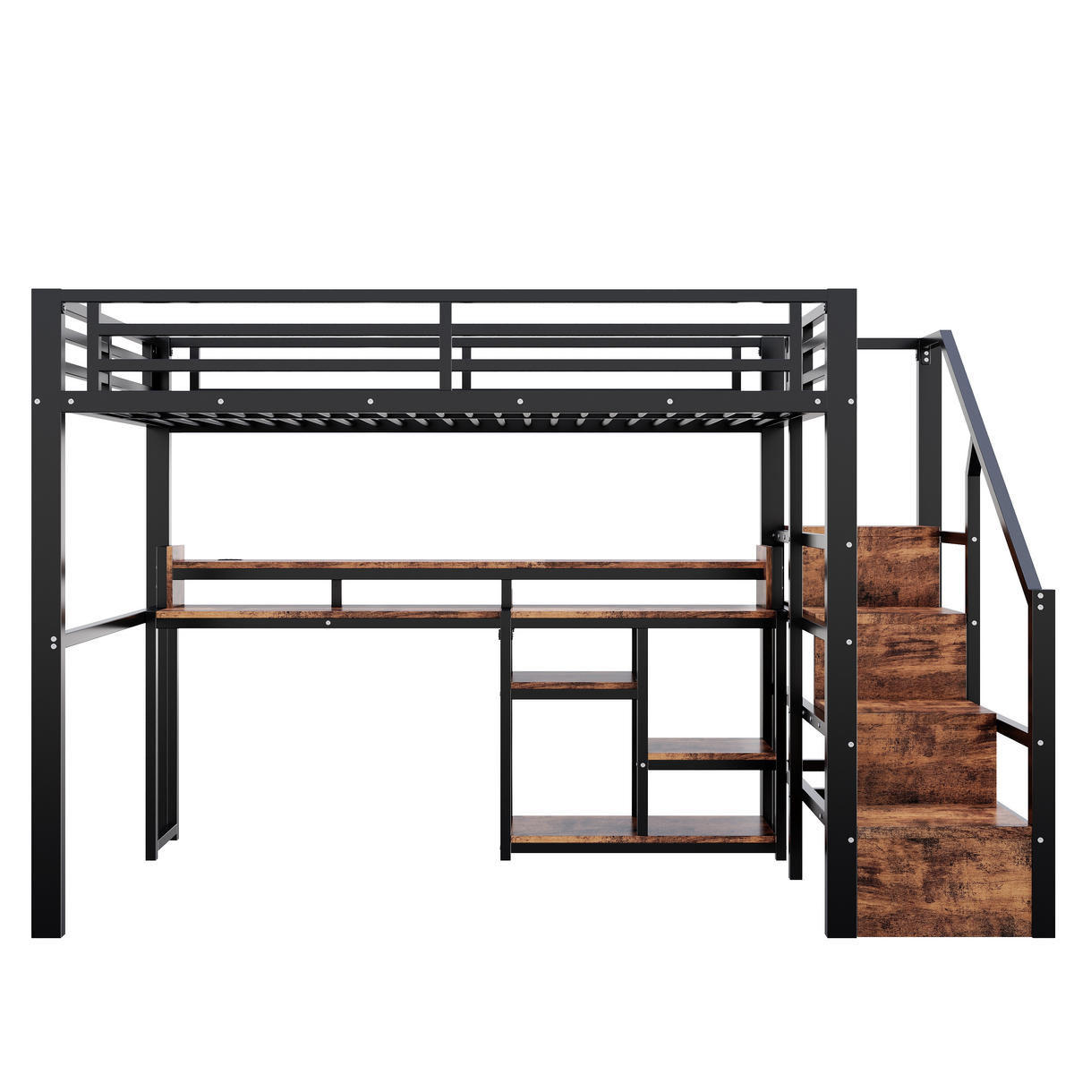 HOCHBETT 140/200 cm mit Leiterschrank und LED, DE-41996, in Schwarz - Schwarz, Metall (140/200cm) - ComfortXL