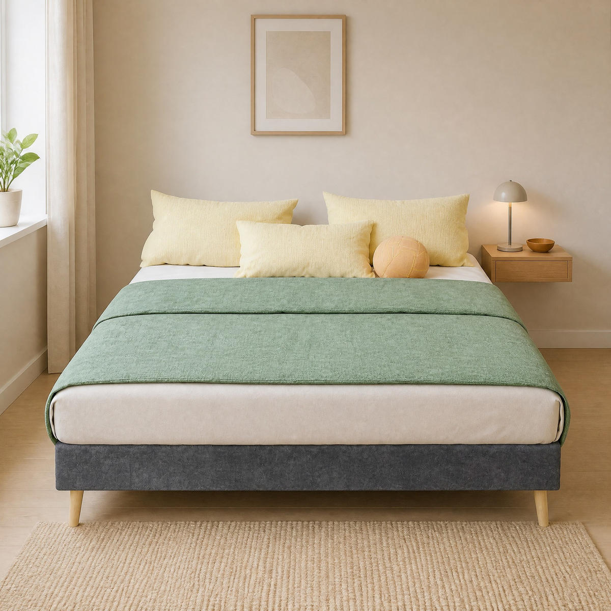 POLSTERBETT 140/200 mit niedrigem Unterbau, stabilem Holz-Rippenrahmen und Hollandstoff in Grau - Grau, Holzwerkstoff/Textil (140/200cm) - EVRYAE