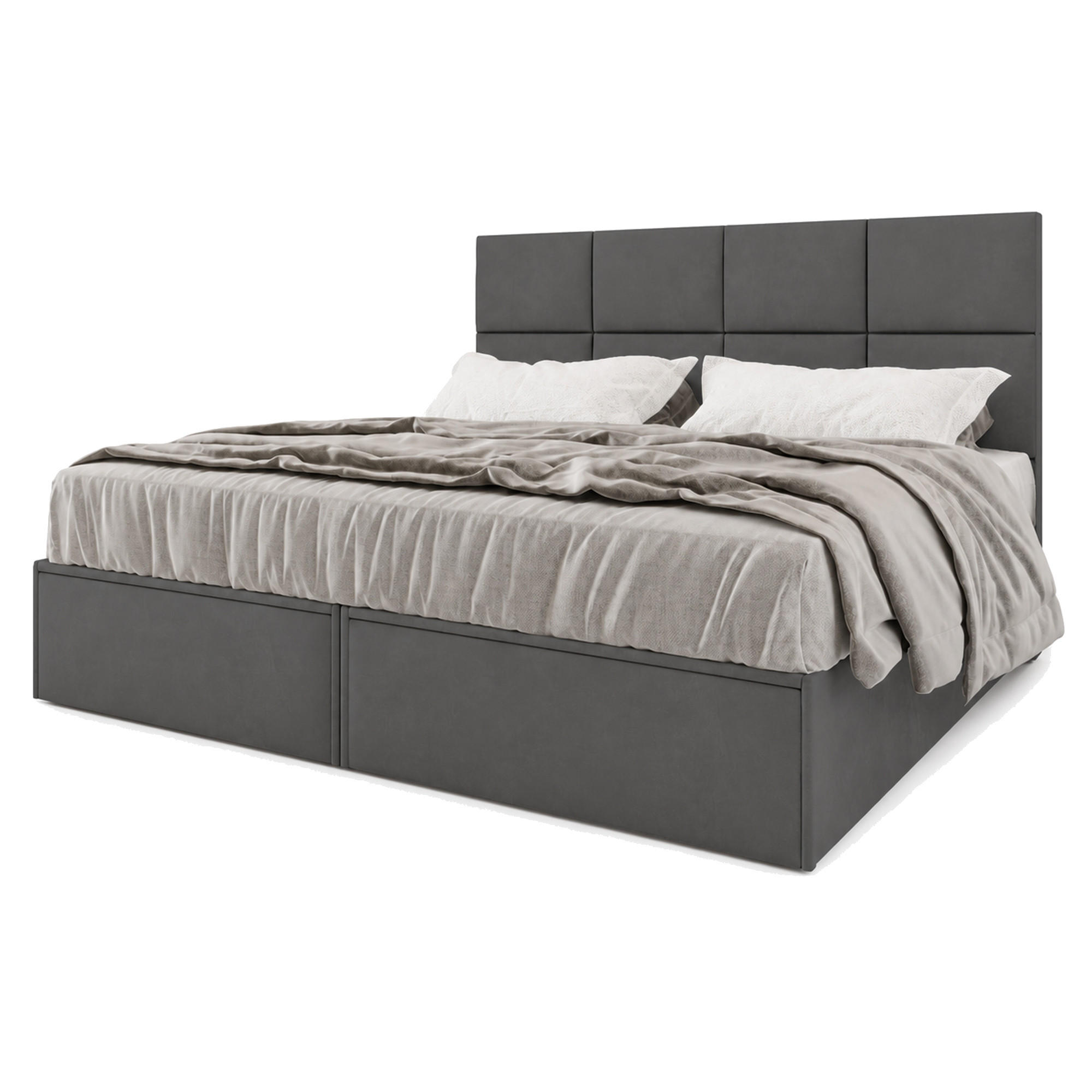 BOXBETT 140x200 cm, GARDA, Bettkasten und Taschenmatratze, Elegant Topper und Schubladen, Dunkelgrau - Dunkelgrau, Holzwerkstoff/Kunststoff (140/200cm) - Trada