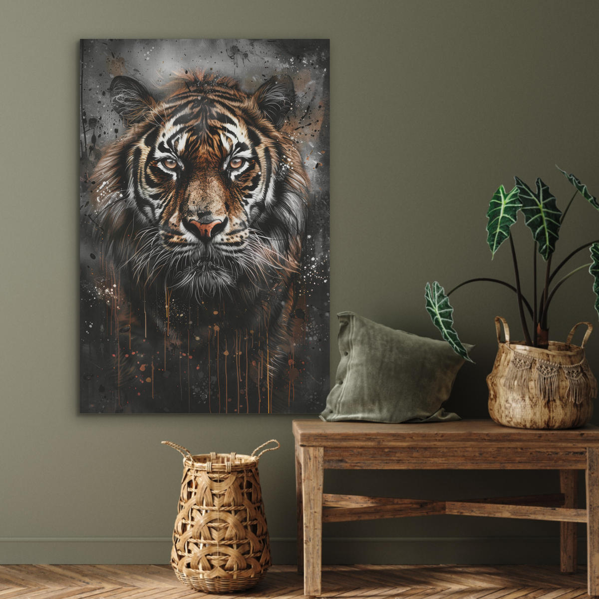 AKUSTIKBILD Tiger - Tiere - Porträt - Luxus - Schwarz Wanddeko 60x90 cm - Braun, Kunststoff (60/90/0.9cm) - MuchoWow