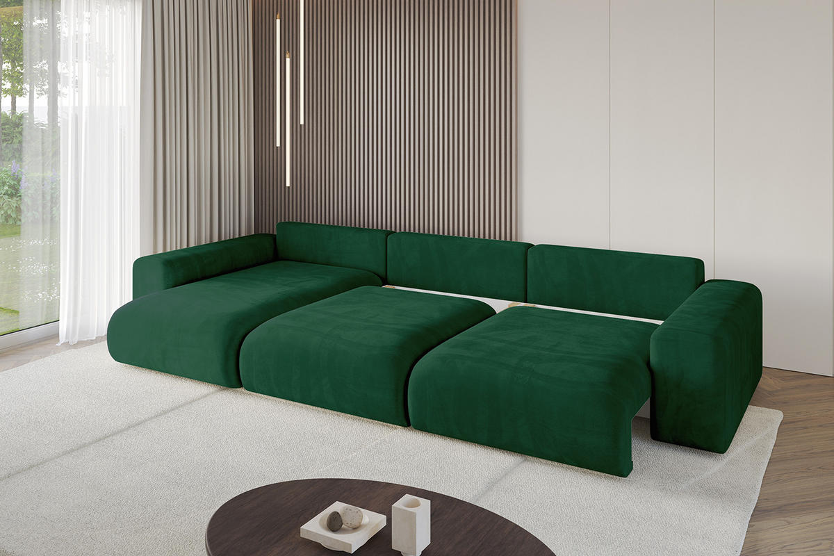 ECKSOFA Ottomane links ESKAR-L 364x176x84 Dunkelgrün Cord - Dunkelgrün/Schwarz, Holzwerkstoff/Kunststoff (364/176cm) - ALTDECOR