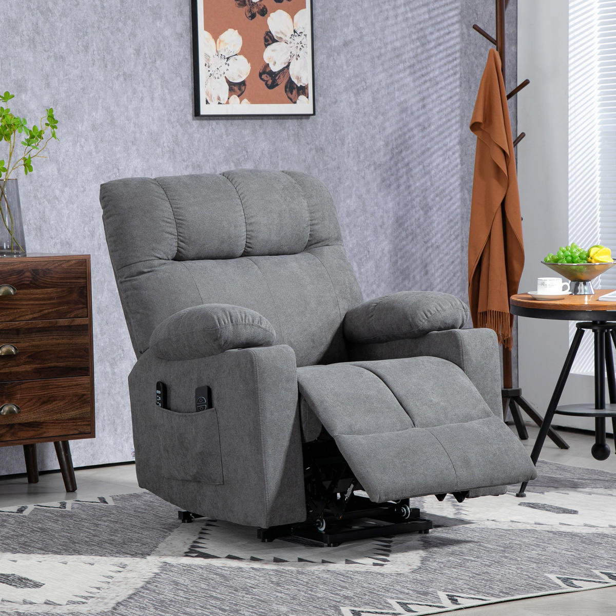 FERNSEHSESSEL mit Aufstehhilfe, Grau - Schwarz/Grau, Textil/Metall (95/109/91cm) - HOMCOM