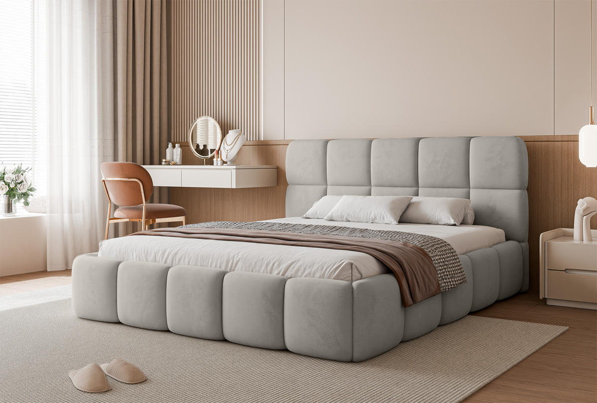 POLSTERBETT Mostar 180x200 cm, Hellgrau - Hellgrau, Textil (180/200cm) - Fedve