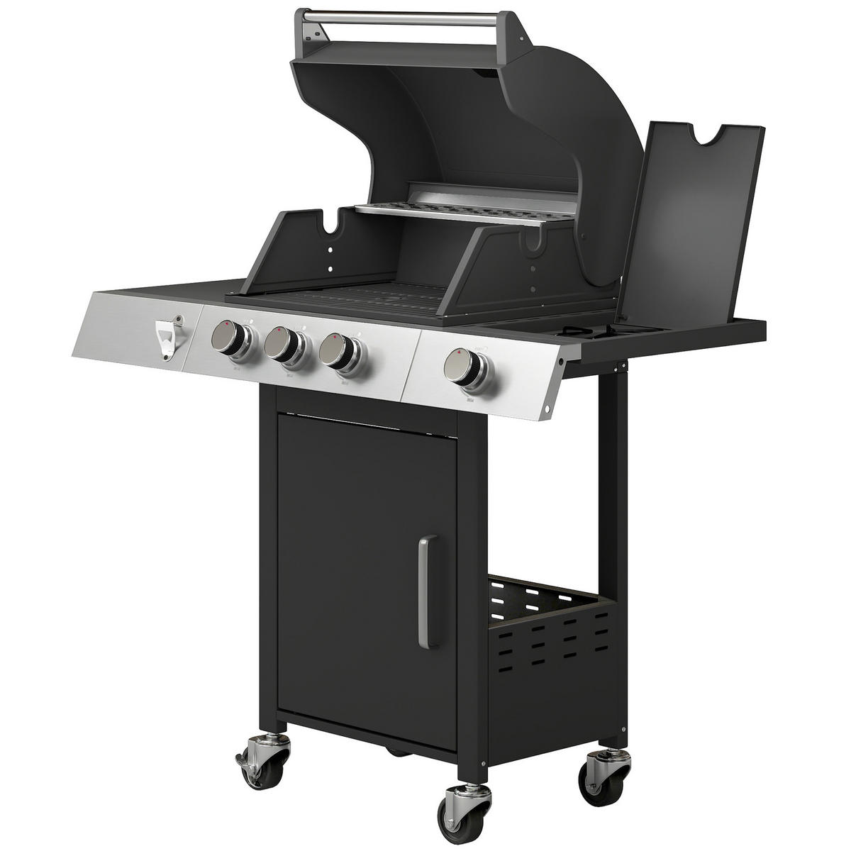 GASGRILL DE-10249 3+1 Brenner, 10,5 kW Edelstahl - Schwarz, Metall (50/109/109cm) - ComfortXL