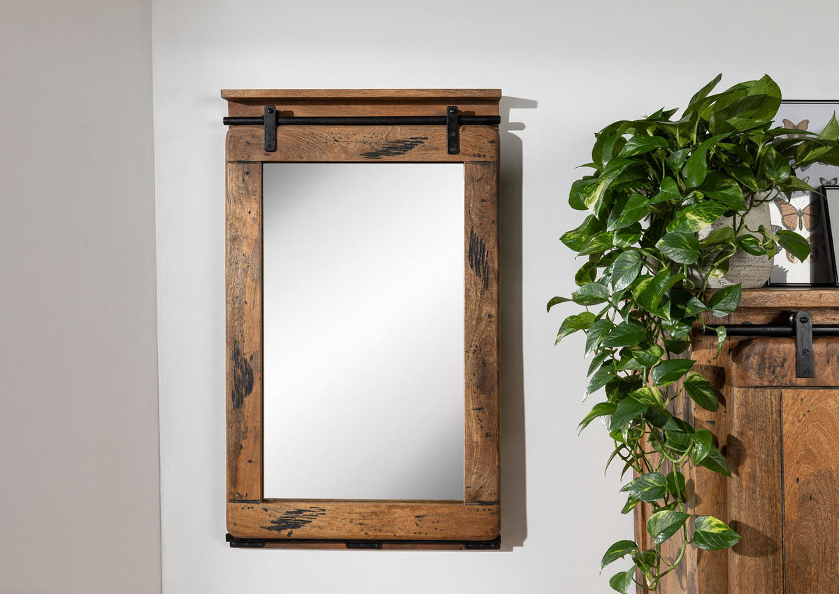 SPIEGEL Mango 60x8x100 natur lackiert RAILWAY #163 - Braun, Holz (60/100/8cm) - Massivmoebel24