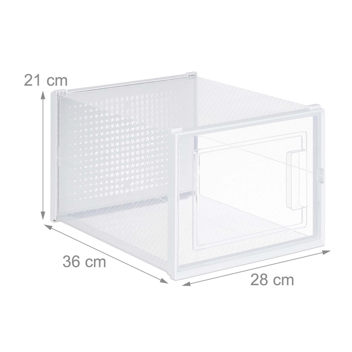 SCHUHBOX Transparent Weiß 6er-Set mit Deckel - Transparent, Kunststoff (28/21/36cm) - Relaxdays