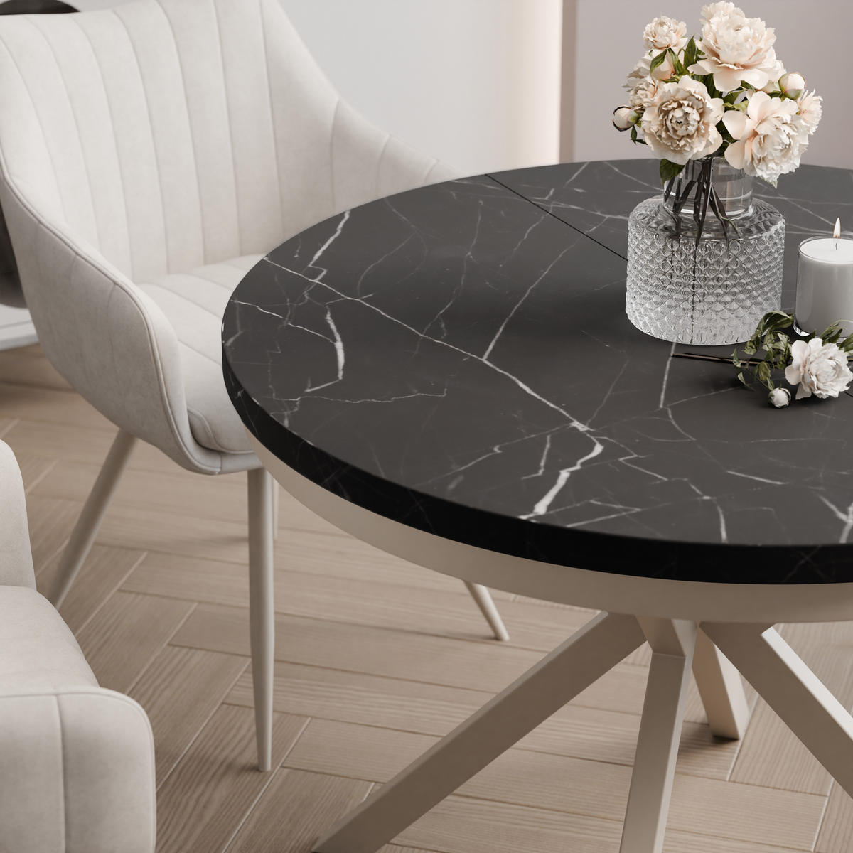 AUSZIEHTISCH MILTON 100-176/76 cm mit Metallgestell und Zarge, Kaschmir / Grigia Pietra - Kaschmir/Grau, Holzwerkstoff/Metall (100/100/76cm) - Idohome