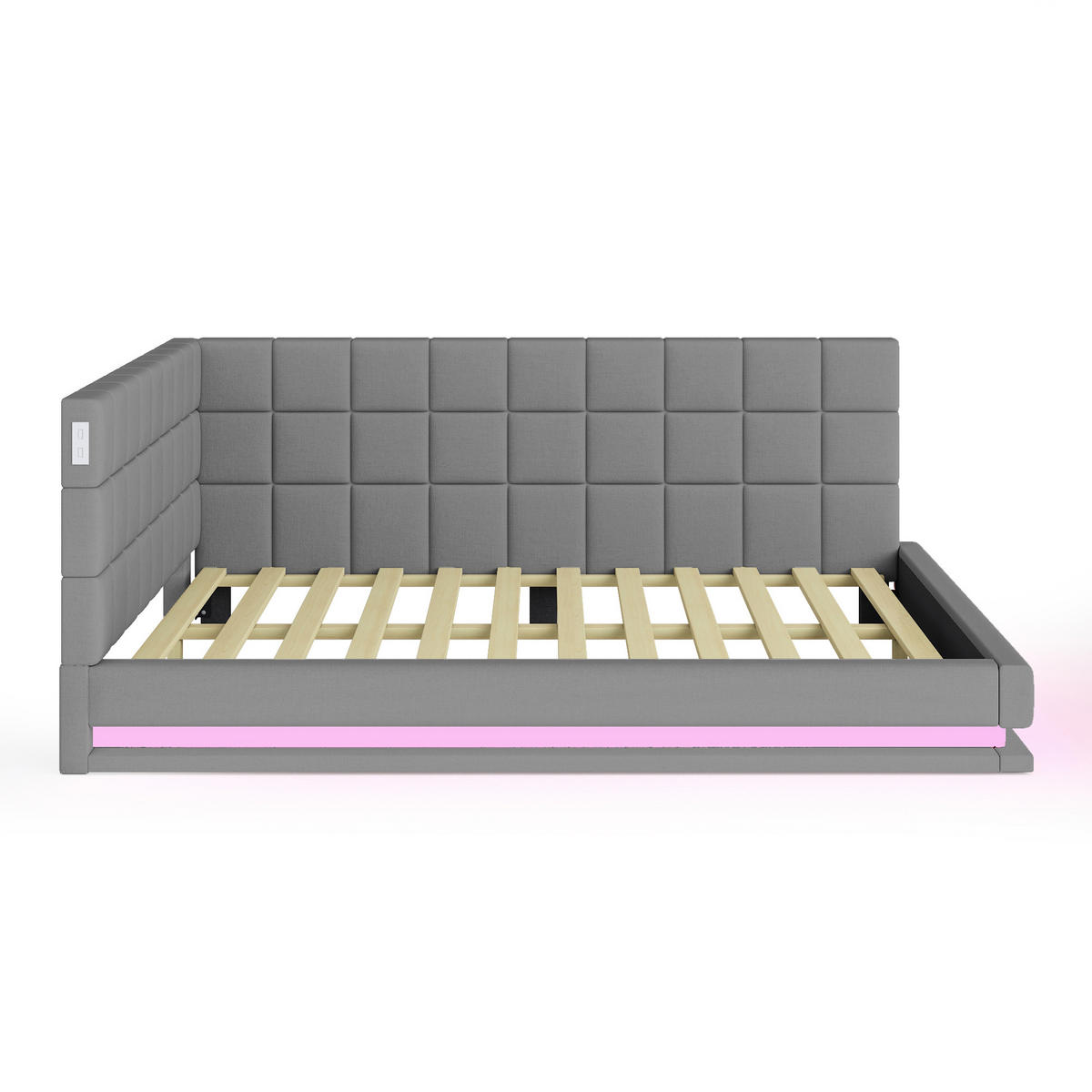 POLSTERBETT 160/200 cm mit LED-Beleuchtung und USB-Anschluss Leinen Grau - Grau, Textil - OKWISH