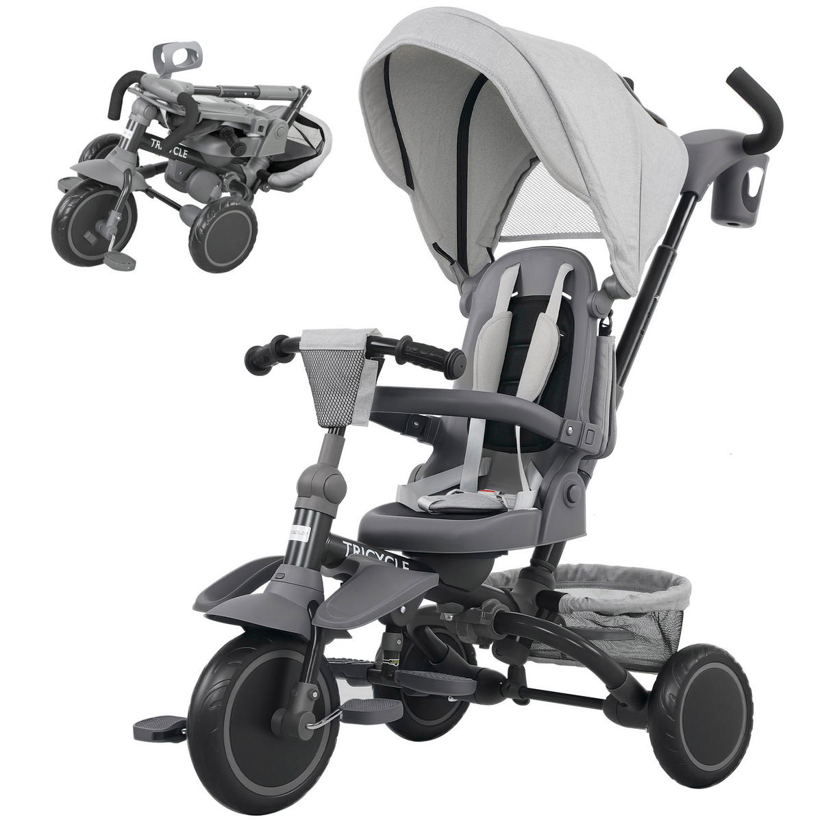 DREIRAD DE-18948 6-in-1 mit 360°-schwenkbarem Sitz & klappbar Grau - Grau, Kunststoff (111.5/52/98cm) - ComfortXL