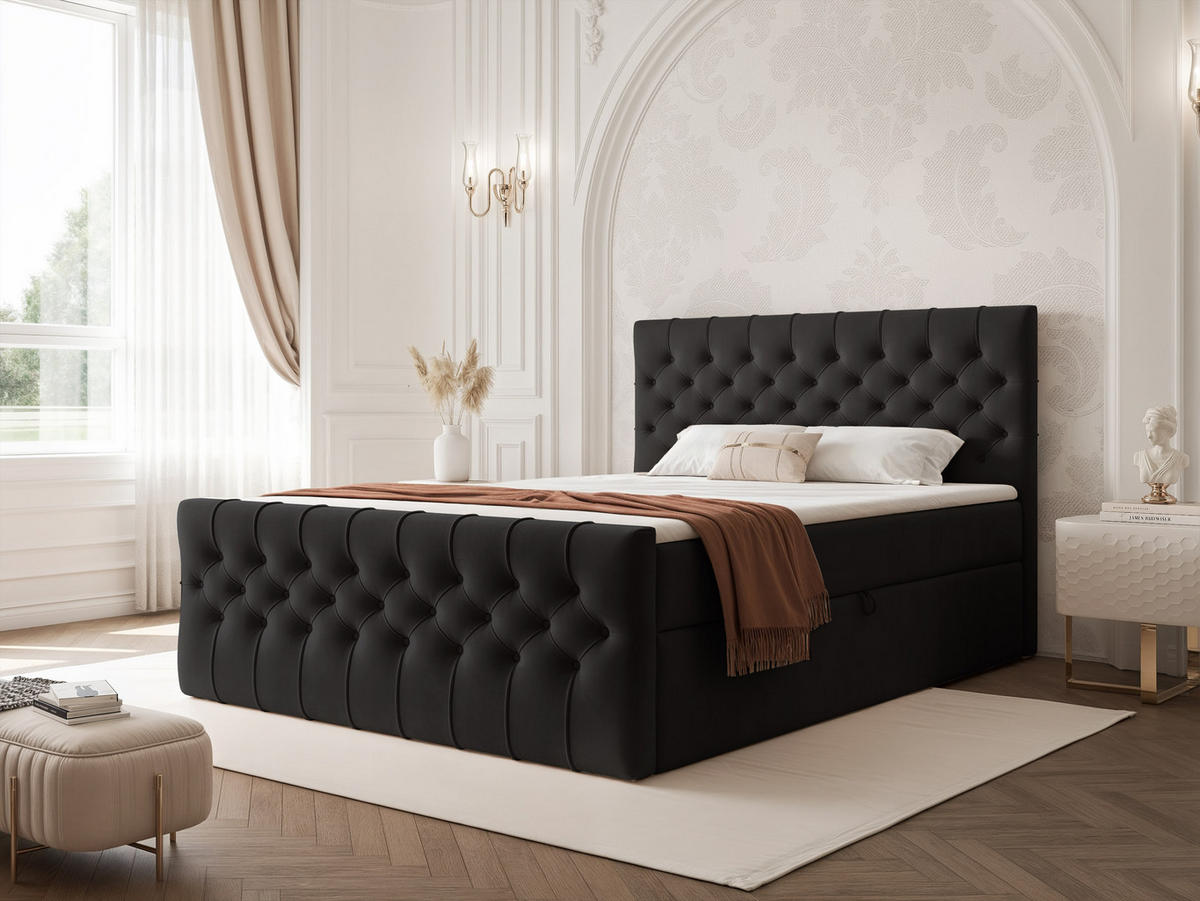 BOXBETT JOLIE 120x200 cm mit Matratze, Schwarz - Schwarz, Textil (120/200cm) - Idohome