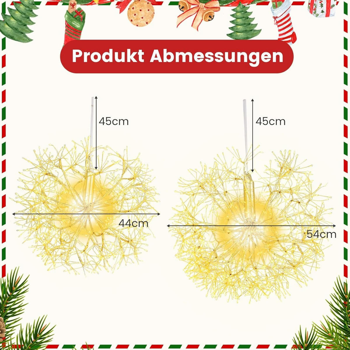 LEUCHTKUGEL 44cm Gold(2er-Set) - Goldfarben, Metall (54/54/54cm) - COSTWAY